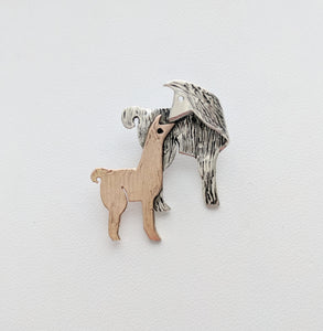 Llama Kiss Pin - Sterling Silver Mother with 14K Rose Gold Baby Cria