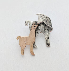 Llama Kiss Pin - Sterling Silver Mother with 14K Rose Gold Baby Cria