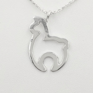 Alpaca Huacaya Open Silhouette Pendant -  smooth finish sterling silver