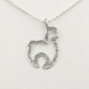 Alpaca Huacaya Open Silhouette Pendant -  hammered finish sterling silver