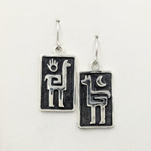 Load image into Gallery viewer, Alpaca or Llama Petroglyph Earrings  smooth texture  fully oxidized  French wires  Sterling silver