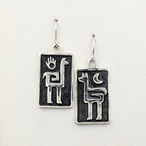 Alpaca or Llama Petroglyph Earrings  smooth texture  fully oxidized  French wires  Sterling silver