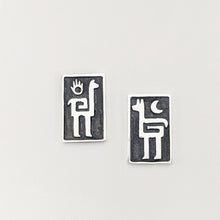 Load image into Gallery viewer, Alpaca or Llama Petroglyph Earrings   smooth texture  fully oxidized  on posts  Sterling silver