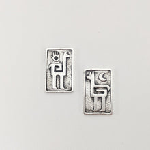 Load image into Gallery viewer, Alpaca or Llama Petroglyph Earrings  smooth texture  partially oxidized  on posts  Sterling silver