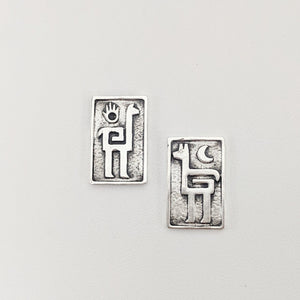 Alpaca or Llama Petroglyph Earrings  smooth texture  partially oxidized  on posts  Sterling silver