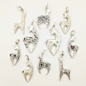 A Variety of Hand Engraved Huacaya and Suri Alpaca Crescent Pendants with and without Faceted Gemstones  - Sterling Silver