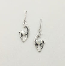 Load image into Gallery viewer, Alpaca or Llama Spirit Crescent Earrings with Heart Accents - Sterling Silver 