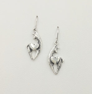 Alpaca or Llama Spirit Crescent Earrings with Heart Accents - Sterling Silver 