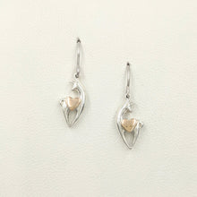 Load image into Gallery viewer, Alpaca or Llama Spirit Crescent Earrings - Sterling Silver with 14K Rose Gold Heart Accents 