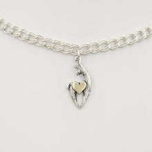 Load image into Gallery viewer, Alpaca or Llama Spirit Crescent Charm with Heart Accent Sterling Silver animal with 14K Yellow Gold Heart accent