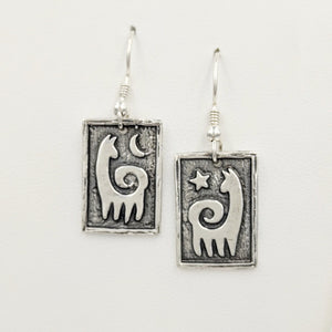 Alpaca or Llama Reflection Petroglyph Square Earrings - Sterling Silver on french wires