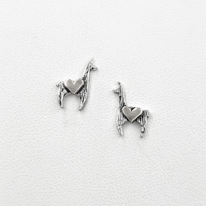 Llama Crescent Earrings with Hearts - Sterling Silver Llama with Heart Accents on Posts
