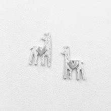 Load image into Gallery viewer, Alpaca or Llama Petite Silhouette Earrings Sterling Silver with heart accent  on posts