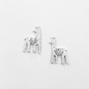 Alpaca or Llama Petite Silhouette Earrings Sterling Silver with heart accent  on posts