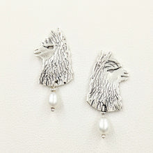 Load image into Gallery viewer, Alpaca Huacaya Head  Silhouette Earrings With Pearl Dangle - Sterling Silver