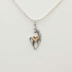 Alpaca or Llama Spirit Crescent Pendants with Heart Accent - Sterling Silver Animal with 14K Rose Gold heart accent