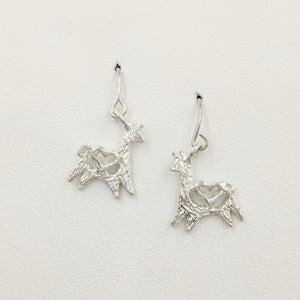 Alpaca or Llama Petite Leaping Earrings  with hearts Sterling Silver on French wires