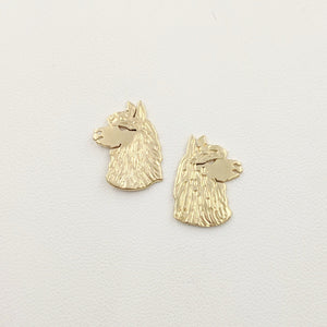Alpaca Huacaya Head  Silhouette Earrings - 14K Yellow Gold on Posts
