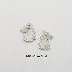 Alpaca Huacaya Head  Silhouette Earrings - 14K White Gold on Posts