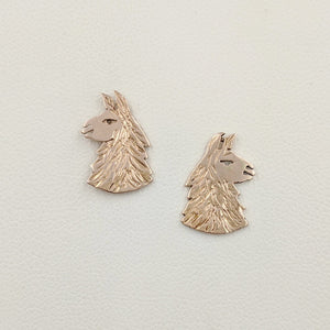 Llama Head Silhouette Earrings  14K Rose Gold on Posts