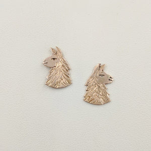 Llama Head Silhouette Earrings  14K Rose Gold on Posts