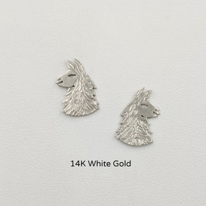 Llama Head Silhouette Earrings  14K White Gold on Posts