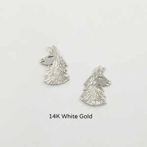 Llama Head Silhouette Earrings  14K White Gold on Posts