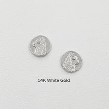 Load image into Gallery viewer, Alpaca Huacaya Head Super Petite Coin Earrings - On Posts; 14K White Gold
