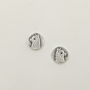 Alpaca Huacaya Head Super Petite Coin Earrings - On Posts; Sterling Silver