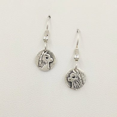Alpaca Huacaya Head Super Petite Coin Earrings - On French Wires; Sterling Silver