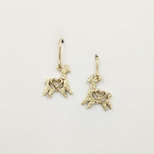 Load image into Gallery viewer, Alpaca or Llama Petite Leaping Earrings with hearts 14K Yellow Gold on French wires