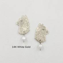 Load image into Gallery viewer, Alpaca Huacaya Head  Silhouette Earrings With Pearl Dangle - 14K White Gold