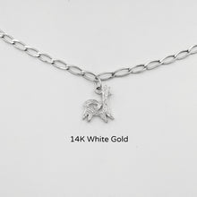 Load image into Gallery viewer, Alpaca or Llama Petite Leaping Charm with spiral - 14K White Gold