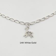 Load image into Gallery viewer, Alpaca or Llama Petite Leaping Charm  with heart 14K White Gold