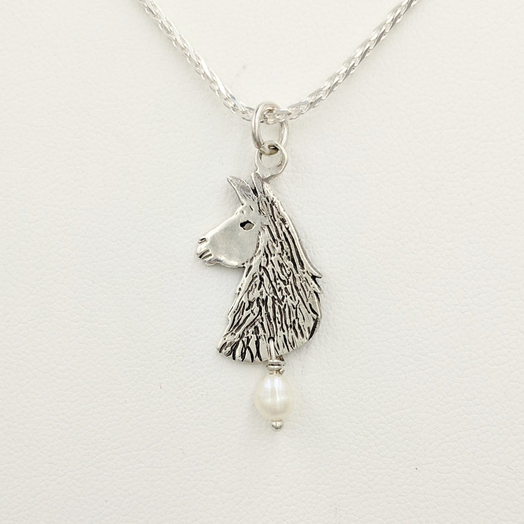 Llama Head Pendant with Freshwater Pearl Dangle  Sterling Silver