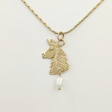 Load image into Gallery viewer, Llama Head Pendant with Freshwater Pearl Dangle  14K Yellow Gold
