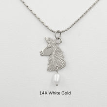 Load image into Gallery viewer, Llama Head Pendant with Freshwater Pearl Dangle  14K White Gold