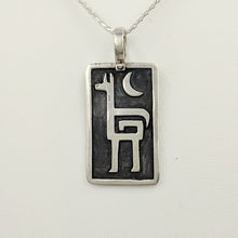 Load image into Gallery viewer, Alpaca Or Llama Petroglyph Pendant  large size  smooth texture with moon  fully oxidized  stirrup bail  Sterling Silver