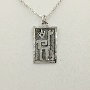 Alpaca Or Llama Petroglyph Pendant  medium size  hammered texture with hand  partially oxidized  traditional bail  Sterling Silver