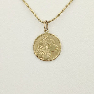 Alpaca Huacaya Head Coin Pendant - 14K Yellow Gold