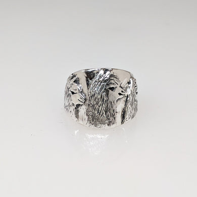 Alpaca Huacaya Tri-Head Silhouette Cigar Band Style Ring  - Sterling Silver