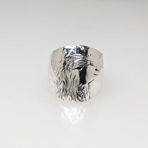 Alpaca Huacaya Single Head Silhouette Cigar Band Style Ring  - Sterling Silver