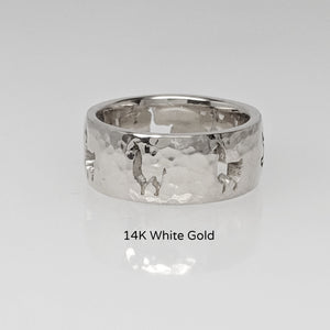 Llama Silhouette Icon Punch Ring - 14K White gold, hammered finish