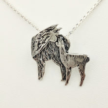 Load image into Gallery viewer, Alpaca Huacaya Kiss Pendant -Mother turning back to kiss her baby cria; Sterling Silver with Hidden Bail