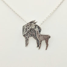 Load image into Gallery viewer, Alpaca Huacaya Kiss Pendant - Mother turning back to kiss her baby cria;Sterling Silver with Hidden Bail