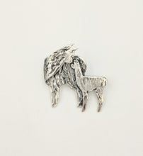 Load image into Gallery viewer, Alpaca Huacaya Kiss Pin - Mother turning back to kiss her baby cria.  Sterling Silver; hidden bail