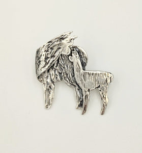 Alpaca Huacaya Kiss Pin - Mother turning back to kiss her baby cria.  Sterling Silver; hidden bail