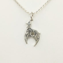 Load image into Gallery viewer,  Hand Engraved Huacaya Alpaca Crescent Pendant - with gemstone - Sterling Silver