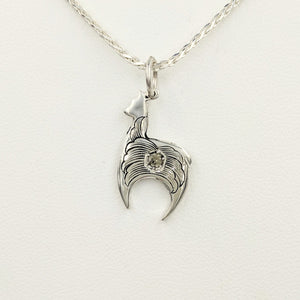  Hand Engraved Huacaya Alpaca Crescent Pendant - with gemstone - Sterling Silver