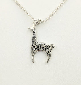  Hand Engraved Llama Crescent Pendant - Sterling Silver